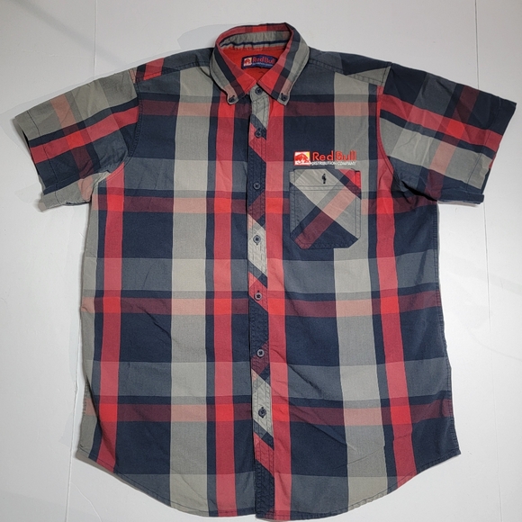 Red Bull Distribution Company Men's Plaid Checkered Short Sleeve Shirt Size S - Picture 1 of 11